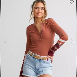 Free People Mikah Notch Neck Top, Color  Autumn, Size Small
